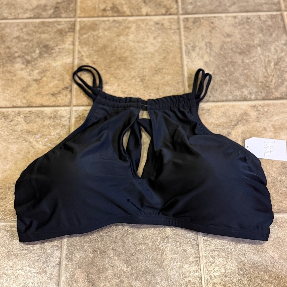 Time and Tru Womens Black High Neck Bralette Bikini Top 2X 20W-22W TTP103368T